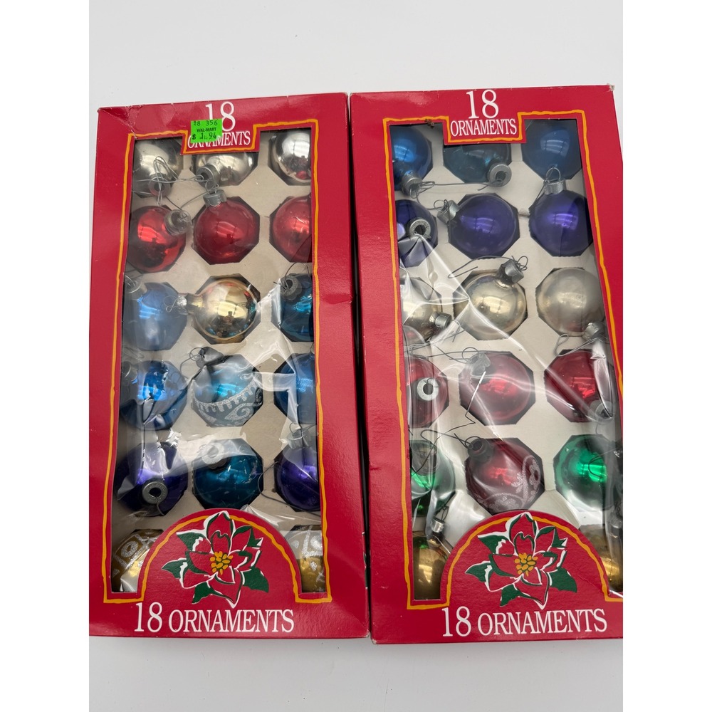 Vintage Glass Christmas Ornaments Lot 36 Multi Color Mini Balls Made in USA MCM
